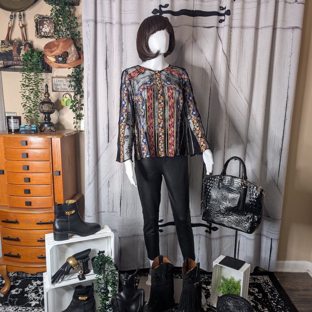 Alice & Olivia Embroidered Lace Larue Blouse LARGE Hard To Find!